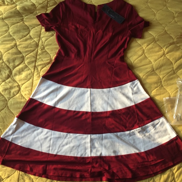 1950s Retro Contrast Color Crew Neck Striped Skirt - Picture 3 of 3